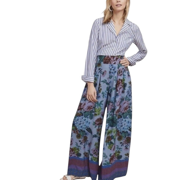 Anthropologie Purple and Blue Floral Wide Leg Pants - Picture 3 of 16